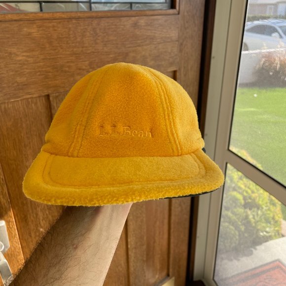 LL Bean Fleece Polartec Cap Hat Ear Flap Made in USA Mens Size S/M Yellow - Picture 1 of 8